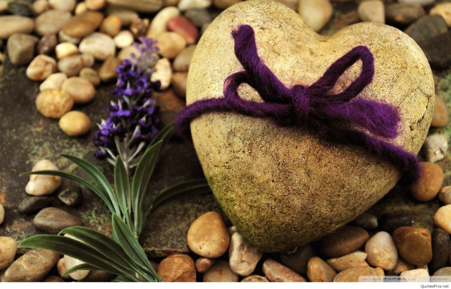 Heart shaped rock purple ribbon free wallpaper for desktop - medium preview image