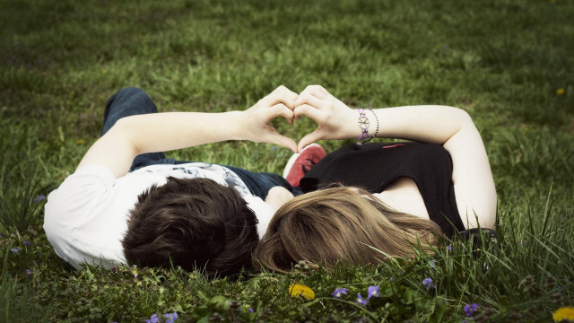 Couple heart hands grass laying free wallpaper for desktop - medium preview image