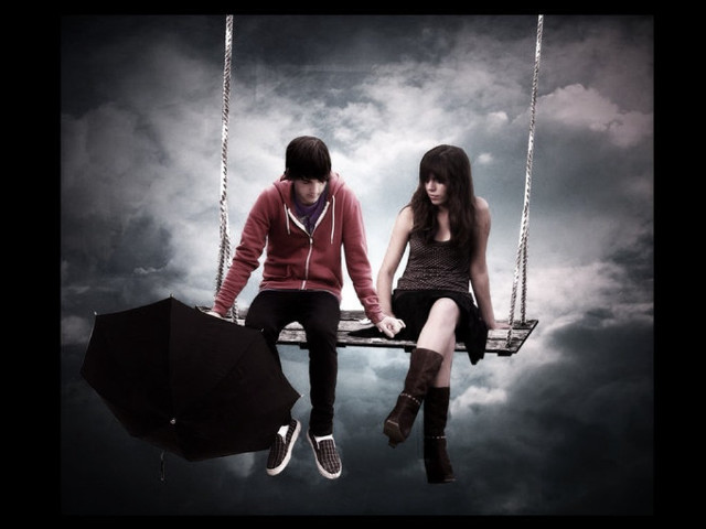 Swing umbrella sky two people free wallpaper for desktop - medium preview image