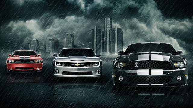 Three cars rain city skyline #2 free wallpaper for desktop - medium preview image