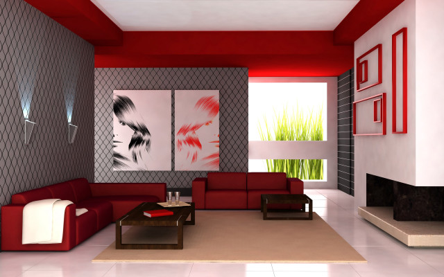 Living room red couch painting #2 free wallpaper for desktop - medium preview image