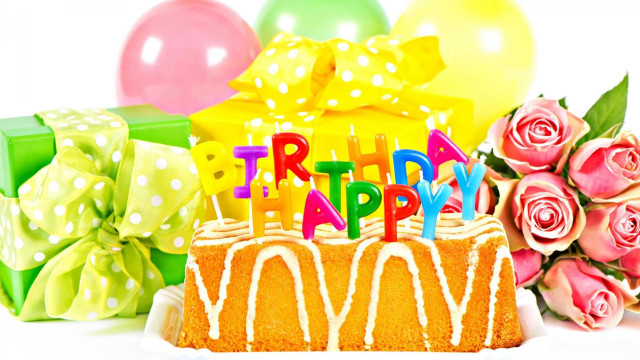 Birthday cake candles flowers balloons free wallpaper for desktop - medium preview image