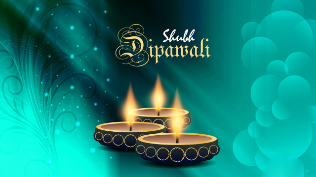 Diwali candles blue background swirls free wallpaper for desktop - medium preview image