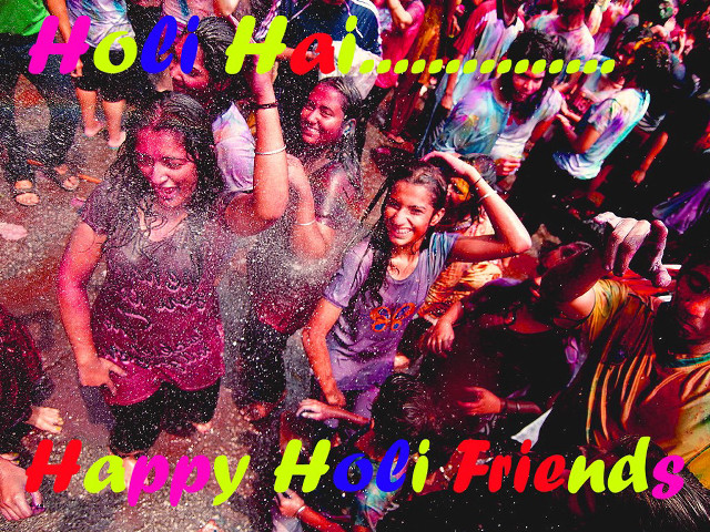 Happy holi friends crowd people free wallpaper for desktop - medium preview image