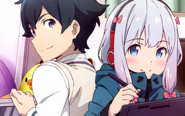 Anime characters laptop screen room free wallpaper for desktop - medium preview image