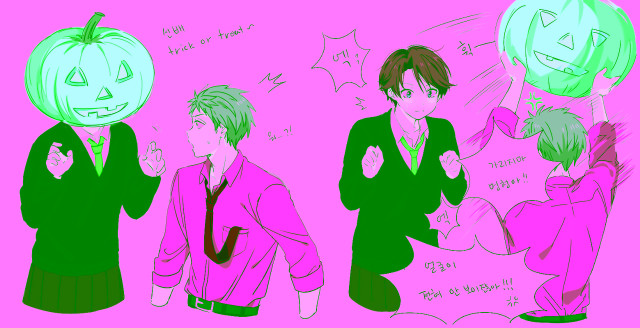 Pumpkin heads group holding pumpkins free wallpaper for desktop - medium preview image