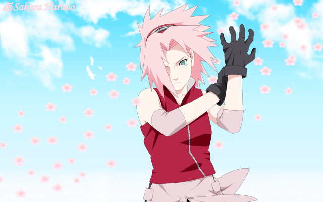 Pink hair gloves cherry blossoms free wallpaper for desktop - medium preview image