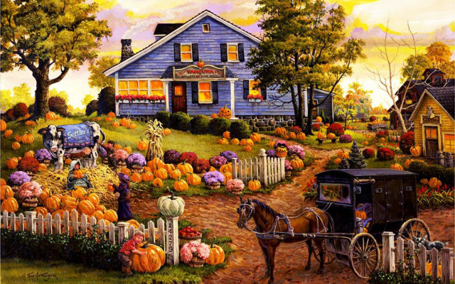 House pumpkins carriage pumpkin patch free wallpaper for desktop - medium preview image