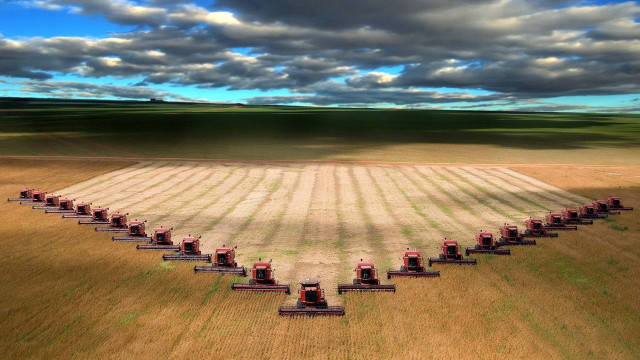 Crops field red tractors cloudy #7 free wallpaper for desktop - medium preview image