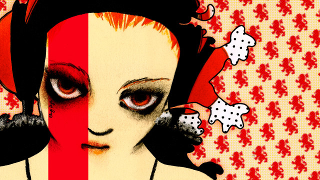 Red hair striped background flowers free wallpaper for desktop - medium preview image