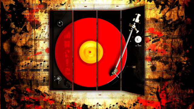 Red record player microphone autumn free wallpaper for desktop - medium preview image