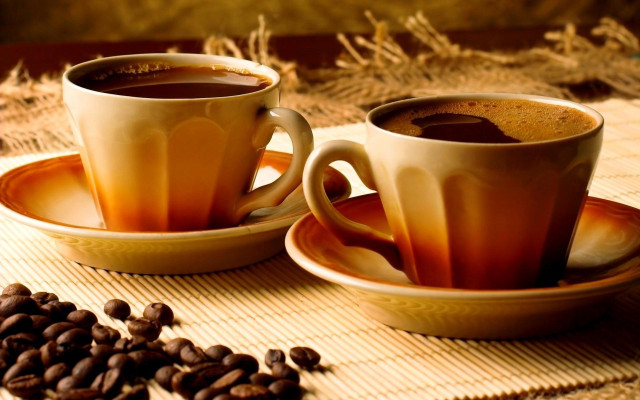 Two coffee cups beans straw free wallpaper for desktop - medium preview image