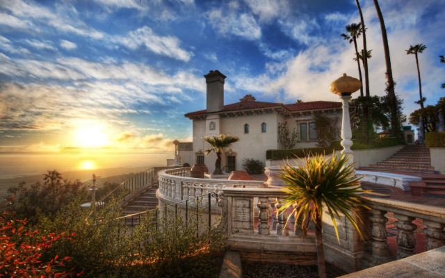 House balcony ocean view sunset free wallpaper for desktop - medium preview image