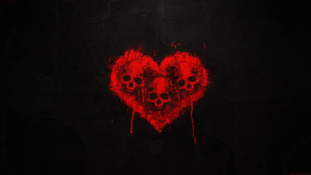 Red heart skulls blood splatters free wallpaper for desktop - medium preview image