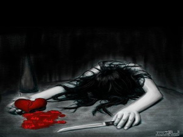 Woman laying bed knife heart #2 free wallpaper for desktop - medium preview image