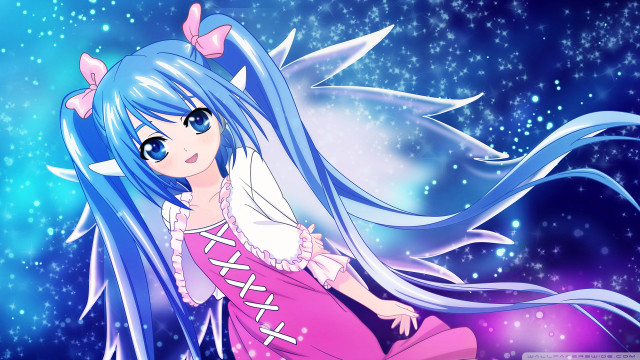 Girl blue hair pink dress free wallpaper for desktop - medium preview image
