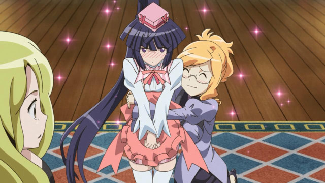 Anime girls group standing wooden free wallpaper for desktop - medium preview image