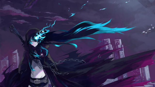 Woman sword city night sky free wallpaper for desktop - medium preview image