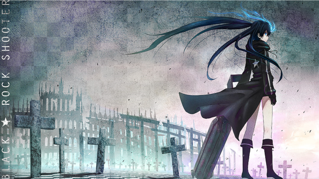 Girl blue hair cemetery cross free wallpaper for desktop - medium preview image