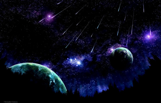 Planets sky stars trees painting #3 free wallpaper for desktop - medium preview image