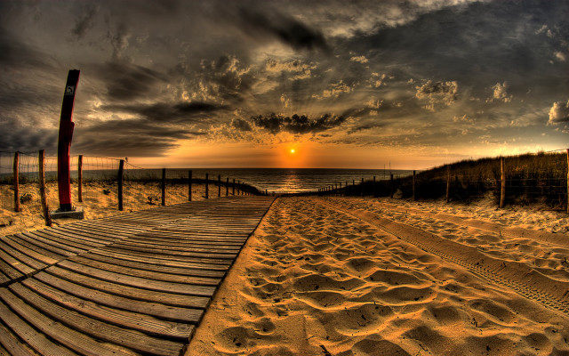 Wooden walkway beach sunset dawn free wallpaper for desktop - medium preview image