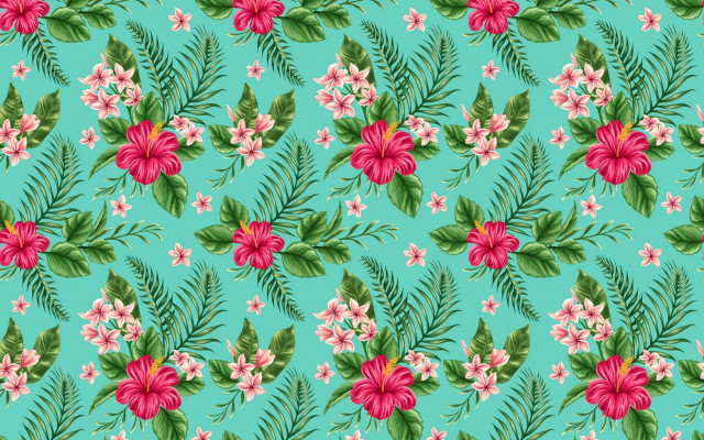 Blue background pink green flowers free wallpaper for desktop - medium preview image
