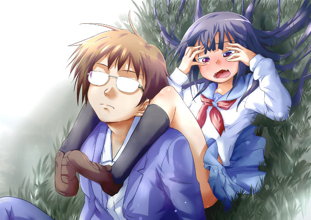 Romantic anime couple blush blue free wallpaper for desktop - medium preview image