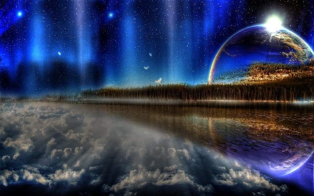 Planet sky clouds water rainbow free wallpaper for desktop - medium preview image
