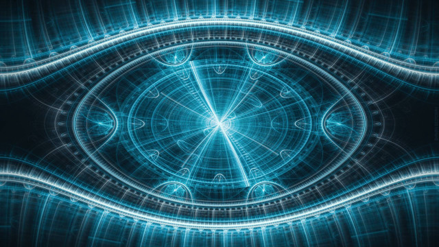 Blue abstract hologram circle clocktower free wallpaper for desktop - medium preview image