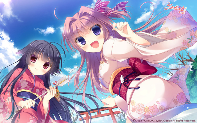 Kimono girls anime sky clouds free wallpaper for desktop - medium preview image