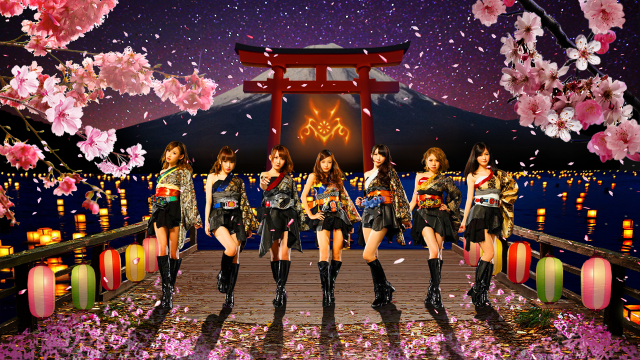 Asian girls pier cherry blossom free wallpaper for desktop - medium preview image