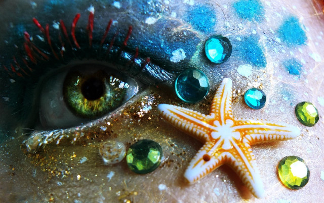 Starfish green eyes jewels face free wallpaper for desktop - medium preview image