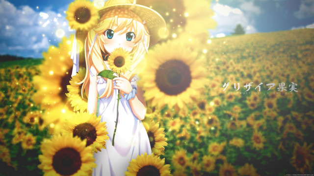 Girl sunflowers field hat flower free wallpaper for desktop - medium preview image
