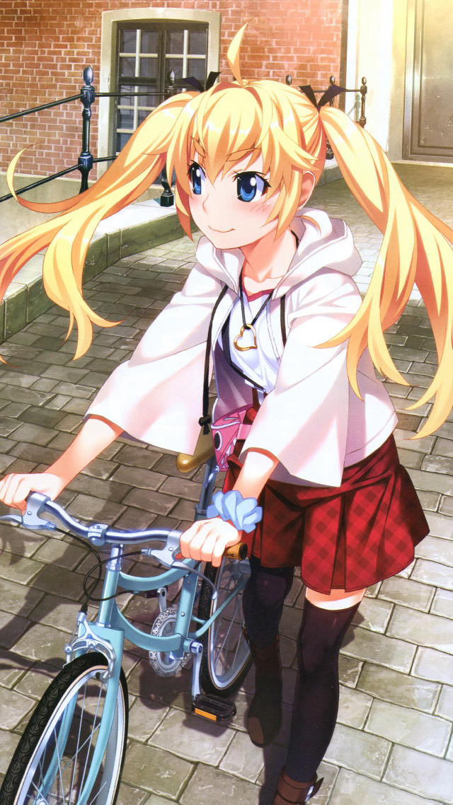 Girl school uniform riding bike free wallpaper for mobile - medium preview image