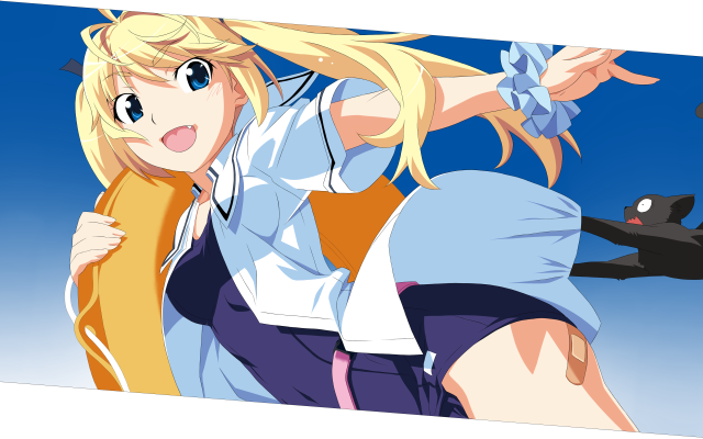 Blonde girl blue shirt holding free wallpaper for desktop - medium preview image