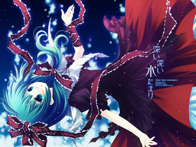 Woman blue hair red dress free wallpaper for desktop - medium preview image