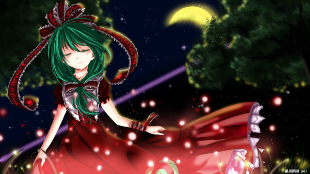 Woman red dress green hair free wallpaper for desktop - medium preview image