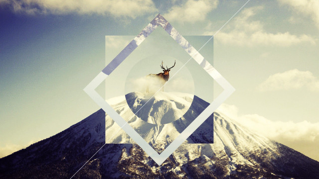 Deer jumping mountain geometric frame #2 free wallpaper for desktop - medium preview image