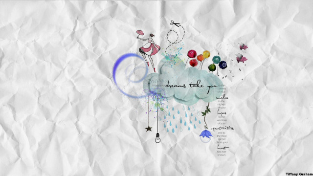 Cloud balloons person holding kite free wallpaper for desktop - medium preview image