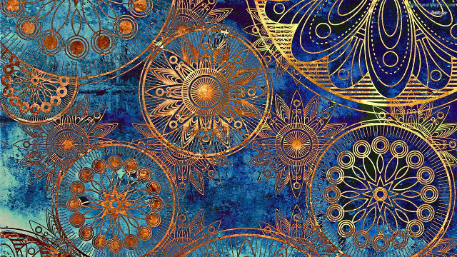 Blue gold circles flowers background #2 free wallpaper for desktop - medium preview image
