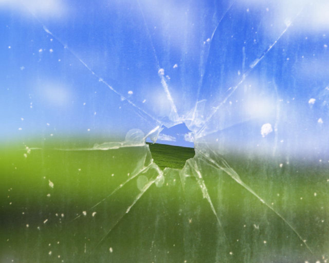 Broken window sky grass blue free wallpaper for desktop - medium preview image