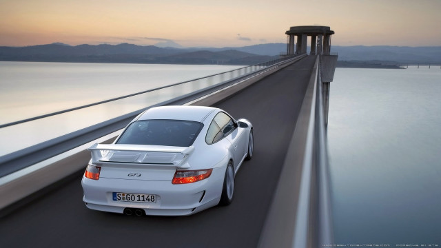 White car bridge water sunset free wallpaper for desktop - medium preview image