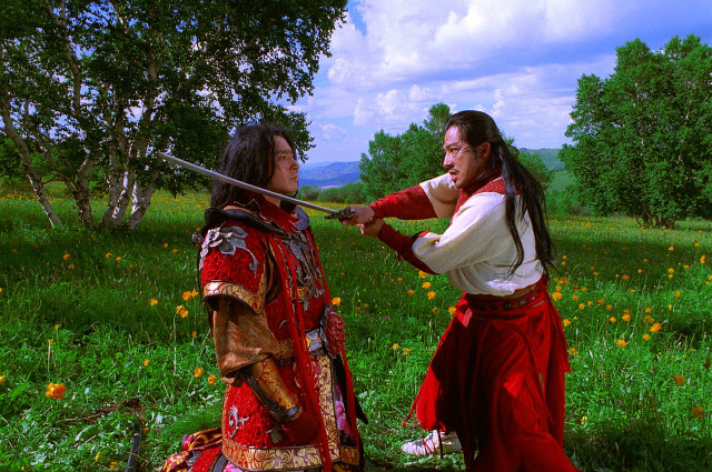 Man red outfit sword woman free wallpaper for desktop - medium preview image