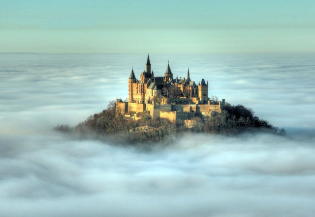 Castle foggy sky clouds trees free wallpaper for desktop - medium preview image