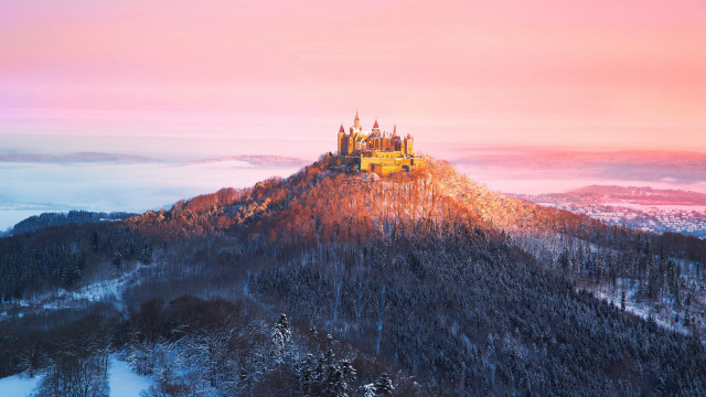 Castle hill pink sky background free wallpaper for desktop - medium preview image