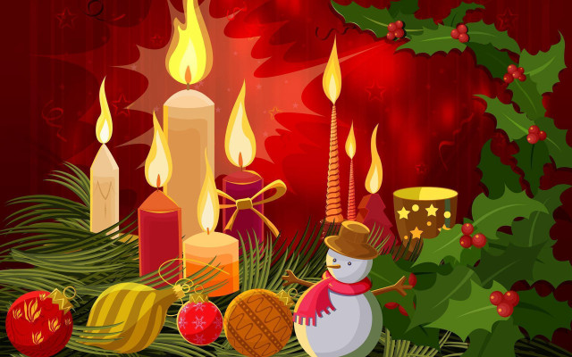 Christmas candles holly snowman ornaments free wallpaper for desktop - medium preview image