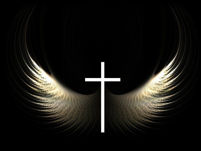 Cross wings black background white free wallpaper for desktop - medium preview image