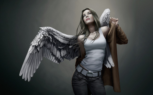 Woman jacket wings posing arms free wallpaper for desktop - medium preview image