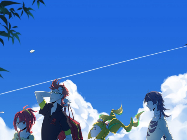 Anime characters blue sky plane free wallpaper for desktop - medium preview image