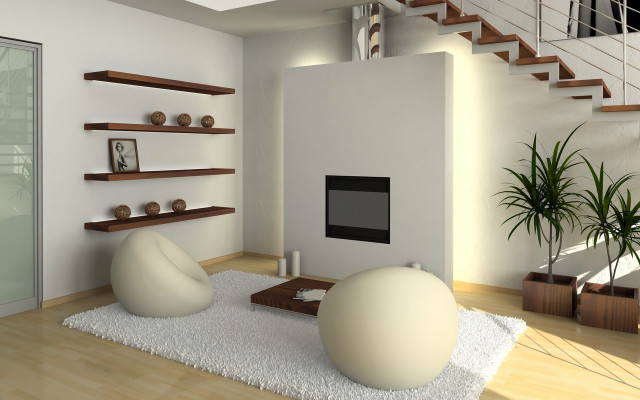 Livingroom whitechair whitecouch fireplace plant free wallpaper for desktop - medium preview image
